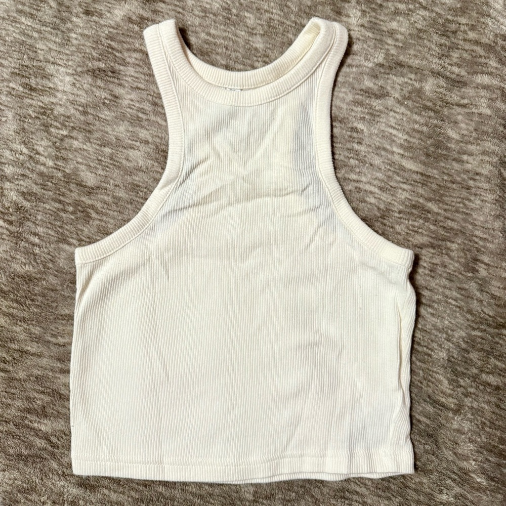 Women’s H&M Cream Ribbed Cropped Racerback Tank Top XS